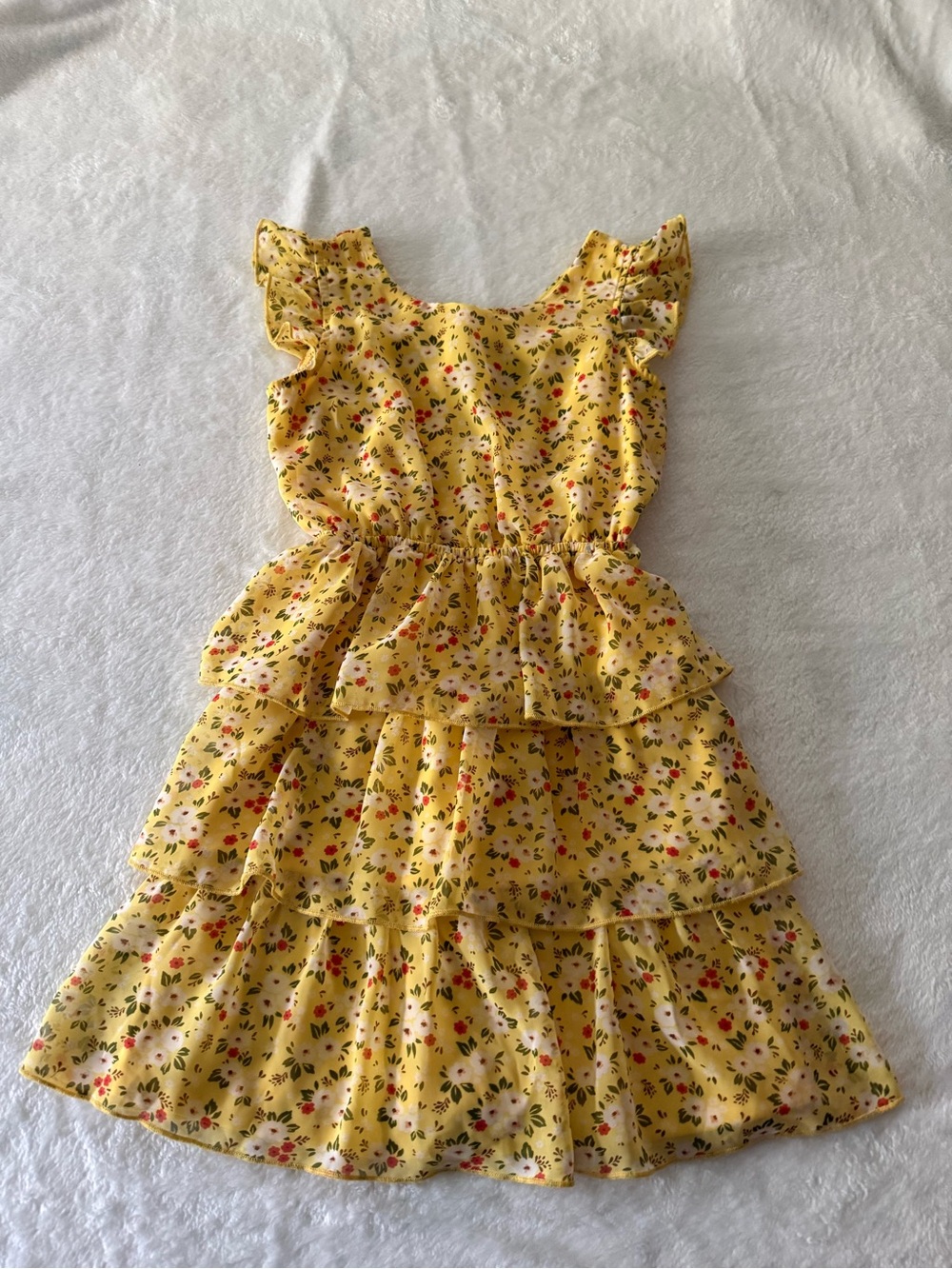 Jenna And Jessie Yellow Sheer Floral Tiered Ruffles Dress Girls Size 6